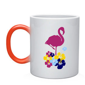 Кружка хамелеон с принтом Фламинго , керамика | меняет цвет при нагревании, емкость 330 мл | летние | лето | птица | цветочки | цветы