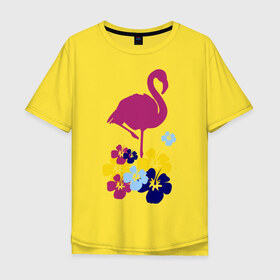 Мужская футболка хлопок Oversize с принтом Фламинго , 100% хлопок | свободный крой, круглый ворот, “спинка” длиннее передней части | летние | лето | птица | цветочки | цветы