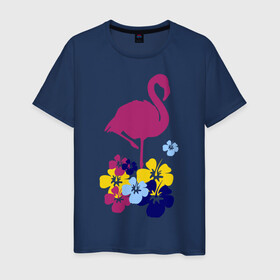 Мужская футболка хлопок с принтом Фламинго , 100% хлопок | прямой крой, круглый вырез горловины, длина до линии бедер, слегка спущенное плечо. | летние | лето | птица | цветочки | цветы