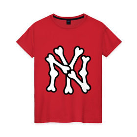 Женская футболка хлопок с принтом NY Bones , 100% хлопок | прямой крой, круглый вырез горловины, длина до линии бедер, слегка спущенное плечо | new era | new york yankees | swag | нью йорк янкис | сваг | свог | свэг