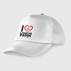 Детская кепка тракер с принтом I love linkin park (Я люблю Linkin Park) , Козырек - 100% хлопок. Кепка - 100% полиэстер, Задняя часть - сетка | универсальный размер, пластиковая застёжка | rock | линкин парк | музыкальная группа | рок группа | рок музыка