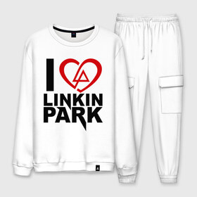 Мужской костюм хлопок с принтом I love linkin park (Я люблю Linkin Park) , 100% хлопок | на свитшоте круглая горловина, мягкая резинка по низу. Брюки заужены к низу, на них два вида карманов: два “обычных” по бокам и два объемных, с клапанами, расположенные ниже линии бедра. Брюки с мягкой трикотажной резинкой на поясе и по низу штанин. В поясе для дополнительного комфорта — широкие завязки | rock | линкин парк | музыкальная группа | рок группа | рок музыка