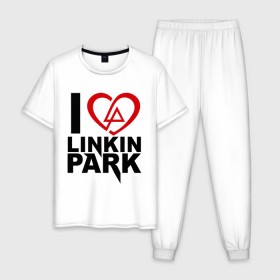 Мужская пижама хлопок с принтом I love linkin park (Я люблю Linkin Park) , 100% хлопок | брюки и футболка прямого кроя, без карманов, на брюках мягкая резинка на поясе и по низу штанин
 | rock | линкин парк | музыкальная группа | рок группа | рок музыка