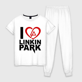 Женская пижама хлопок с принтом I love linkin park (Я люблю Linkin Park) , 100% хлопок | брюки и футболка прямого кроя, без карманов, на брюках мягкая резинка на поясе и по низу штанин | rock | линкин парк | музыкальная группа | рок группа | рок музыка