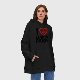 Худи SuperOversize хлопок с принтом I love linkin park (Я люблю Linkin Park) , 70% хлопок, 30% полиэстер, мягкий начес внутри | карман-кенгуру, эластичная резинка на манжетах и по нижней кромке, двухслойный капюшон
 | rock | линкин парк | музыкальная группа | рок группа | рок музыка