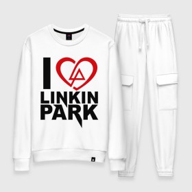 Женский костюм хлопок с принтом I love linkin park (Я люблю Linkin Park) , 100% хлопок | на свитшоте круглая горловина, мягкая резинка по низу. Брюки заужены к низу, на них два вида карманов: два 