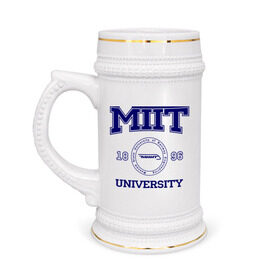 Кружка пивная с принтом MIIT University ,  керамика (Материал выдерживает высокую температуру, стоит избегать резкого перепада температур) |  объем 630 мл | вуз | институт | миит | путей сообщения | студенческие | университет