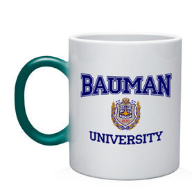 Кружка хамелеон с принтом BAUMAN University , керамика | меняет цвет при нагревании, емкость 330 мл | баумана | вуз | институт | студенческие | университет