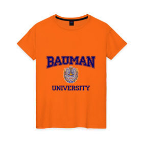 Женская футболка хлопок с принтом BAUMAN University , 100% хлопок | прямой крой, круглый вырез горловины, длина до линии бедер, слегка спущенное плечо | баумана | вуз | институт | студенческие | университет