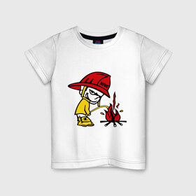 Детская футболка хлопок с принтом Пожарник , 100% хлопок | круглый вырез горловины, полуприлегающий силуэт, длина до линии бедер | каска | мальчик | мчс | огонь | писает | пожар | профессии | спасение | тушить