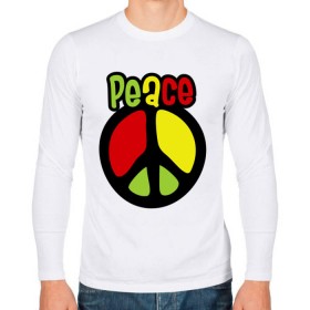 Мужской лонгслив хлопок с принтом Peace red, yellow, green , 100% хлопок |  | reggae | мир | регги