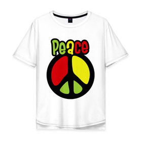 Мужская футболка хлопок Oversize с принтом Peace red, yellow, green , 100% хлопок | свободный крой, круглый ворот, “спинка” длиннее передней части | reggae | мир | регги