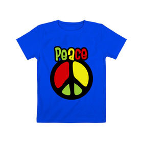 Детская футболка хлопок с принтом Peace red, yellow, green , 100% хлопок | круглый вырез горловины, полуприлегающий силуэт, длина до линии бедер | reggae | мир | регги