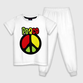 Детская пижама хлопок с принтом Peace red, yellow, green , 100% хлопок |  брюки и футболка прямого кроя, без карманов, на брюках мягкая резинка на поясе и по низу штанин
 | reggae | мир | регги