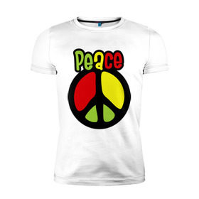 Мужская футболка премиум с принтом Peace red, yellow, green , 92% хлопок, 8% лайкра | приталенный силуэт, круглый вырез ворота, длина до линии бедра, короткий рукав | reggae | мир | регги