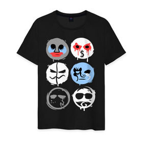 Мужская футболка хлопок с принтом HU Mask , 100% хлопок | прямой крой, круглый вырез горловины, длина до линии бедер, слегка спущенное плечо. | hollywood undead | hu | hu mask one color | undead | злые маски | маски | рок реп группа hollywood undead