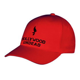 Бейсболка с принтом Hollywood Undead logo , 100% хлопок | классический козырек, металлическая застежка-регулятор размера | hollywood undead | hu | hu mask one color | undead | рок реп группа hollywood undead