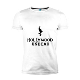 Мужская футболка премиум с принтом Hollywood Undead logo , 92% хлопок, 8% лайкра | приталенный силуэт, круглый вырез ворота, длина до линии бедра, короткий рукав | hollywood undead | hu | hu mask one color | undead | рок реп группа hollywood undead