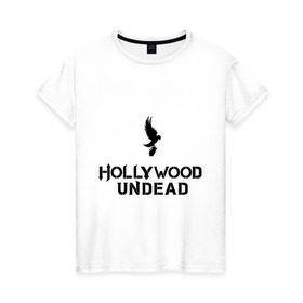 Женская футболка хлопок с принтом Hollywood Undead logo , 100% хлопок | прямой крой, круглый вырез горловины, длина до линии бедер, слегка спущенное плечо | hollywood undead | hu | hu mask one color | undead | рок реп группа hollywood undead