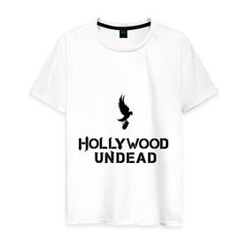 Мужская футболка хлопок с принтом Hollywood Undead logo , 100% хлопок | прямой крой, круглый вырез горловины, длина до линии бедер, слегка спущенное плечо. | hollywood undead | hu | hu mask one color | undead | рок реп группа hollywood undead