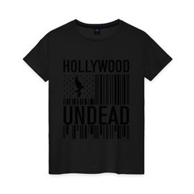 Женская футболка хлопок с принтом Hollywood Undead flag , 100% хлопок | прямой крой, круглый вырез горловины, длина до линии бедер, слегка спущенное плечо | hollywood undead | hu | hu mask one color | undead | птица с гранатой | рок реп группа hollywood undead