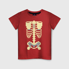 Детская футболка хлопок с принтом Пиксельный скелет , 100% хлопок | круглый вырез горловины, полуприлегающий силуэт, длина до линии бедер | Тематика изображения на принте: скелет