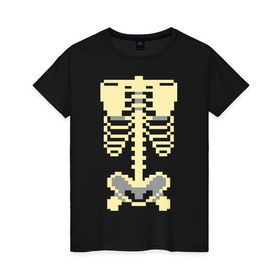 Женская футболка хлопок с принтом Пиксельный скелет , 100% хлопок | прямой крой, круглый вырез горловины, длина до линии бедер, слегка спущенное плечо | Тематика изображения на принте: скелет