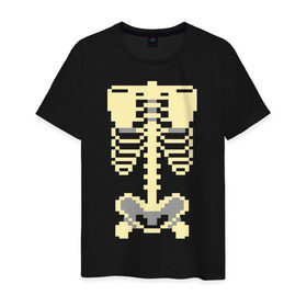 Мужская футболка хлопок с принтом Пиксельный скелет , 100% хлопок | прямой крой, круглый вырез горловины, длина до линии бедер, слегка спущенное плечо. | скелет