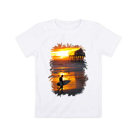 Детская футболка хлопок с принтом Summer surfing , 100% хлопок | круглый вырез горловины, полуприлегающий силуэт, длина до линии бедер | летние | лето | море | на лето | океан | пляж | серфинг