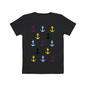 Детская футболка хлопок с принтом Anchors pattern , 100% хлопок | круглый вырез горловины, полуприлегающий силуэт, длина до линии бедер | 