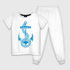 Детская пижама хлопок с принтом Blue anchor , 100% хлопок |  брюки и футболка прямого кроя, без карманов, на брюках мягкая резинка на поясе и по низу штанин
 | море | моряк | цепь | якорь