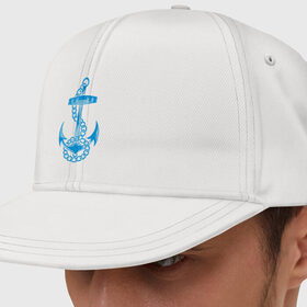 Кепка снепбек с прямым козырьком с принтом Blue anchor , хлопок 100% |  | море | моряк | цепь | якорь