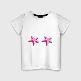 Детская футболка хлопок с принтом Морские звездочки , 100% хлопок | круглый вырез горловины, полуприлегающий силуэт, длина до линии бедер | 