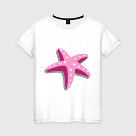 Женская футболка хлопок с принтом Одна морская звезда , 100% хлопок | прямой крой, круглый вырез горловины, длина до линии бедер, слегка спущенное плечо | летние | лето | море | отдых | отпуск | пляж