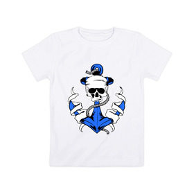 Детская футболка хлопок с принтом Якорь с черепом , 100% хлопок | круглый вырез горловины, полуприлегающий силуэт, длина до линии бедер | корабль | летние | лето | море | отдых | отпуск | пиратские | пираты | пляж