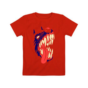 Детская футболка хлопок с принтом Злая собака (glow) , 100% хлопок | круглый вырез горловины, полуприлегающий силуэт, длина до линии бедер | волк | животные | зверь | острые зубы | пес | собачья пасть