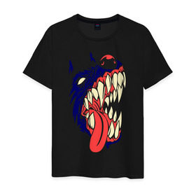 Мужская футболка хлопок с принтом Злая собака (glow) , 100% хлопок | прямой крой, круглый вырез горловины, длина до линии бедер, слегка спущенное плечо. | волк | животные | зверь | острые зубы | пес | собачья пасть