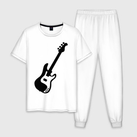 Мужская пижама хлопок с принтом Гитара , 100% хлопок | брюки и футболка прямого кроя, без карманов, на брюках мягкая резинка на поясе и по низу штанин
 | gitar | music | бас | музыка | музыкальные инструменты | электрогитара