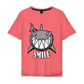 Мужская футболка хлопок Oversize с принтом Акула улыбается , 100% хлопок | свободный крой, круглый ворот, “спинка” длиннее передней части | Тематика изображения на принте: животные | зубы | оскал | пасть | улыбка | хищник