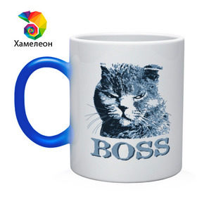 Кружка хамелеон с принтом BOSS , керамика | меняет цвет при нагревании, емкость 330 мл | boss | босс | главный кот | кот boss | кот босс | котэ boss | котяра
