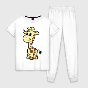 Женская пижама хлопок с принтом Жираф , 100% хлопок | брюки и футболка прямого кроя, без карманов, на брюках мягкая резинка на поясе и по низу штанин | животные | жираф | маленький жираф