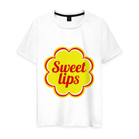 Мужская футболка хлопок с принтом Sweet lips , 100% хлопок | прямой крой, круглый вырез горловины, длина до линии бедер, слегка спущенное плечо. | chupa chups | sweet lips | антибренд | сладкие губы | чупа чупс