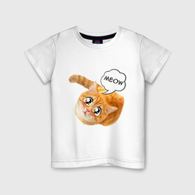 Детская футболка хлопок с принтом Meow cat , 100% хлопок | круглый вырез горловины, полуприлегающий силуэт, длина до линии бедер | Тематика изображения на принте: 