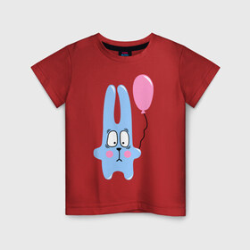 Детская футболка хлопок с принтом Зайка с шариком , 100% хлопок | круглый вырез горловины, полуприлегающий силуэт, длина до линии бедер | воздушный шар | девушкам | животные | зайцы | зайчик | зайчики | заяц