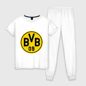 Женская пижама хлопок с принтом Borussia Dortmund , 100% хлопок | брюки и футболка прямого кроя, без карманов, на брюках мягкая резинка на поясе и по низу штанин | боруссия | дортмунд