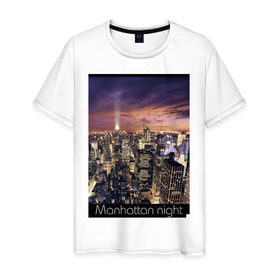 Мужская футболка хлопок с принтом Ночной Манхеттен , 100% хлопок | прямой крой, круглый вырез горловины, длина до линии бедер, слегка спущенное плечо. | new york ny | nyc | urban | город | города | нью йорк | урбан