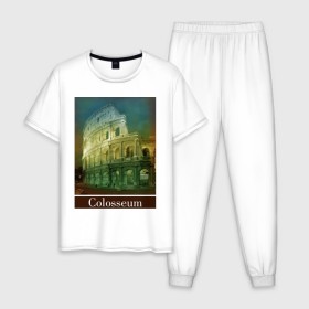 Мужская пижама хлопок с принтом Колизей , 100% хлопок | брюки и футболка прямого кроя, без карманов, на брюках мягкая резинка на поясе и по низу штанин
 | rome | urban | город | города | достопримечательности | колизей | рим | урбан