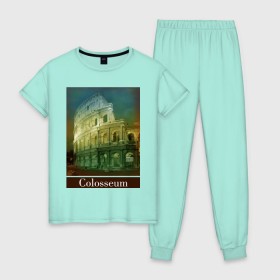 Женская пижама хлопок с принтом Колизей , 100% хлопок | брюки и футболка прямого кроя, без карманов, на брюках мягкая резинка на поясе и по низу штанин | rome | urban | город | города | достопримечательности | колизей | рим | урбан