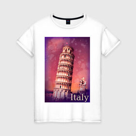 Женская футболка хлопок с принтом Италия. Пизанская башня , 100% хлопок | прямой крой, круглый вырез горловины, длина до линии бедер, слегка спущенное плечо | pisa | urban | город | города | достопримечательности | пиза | пизанская башня | урбан