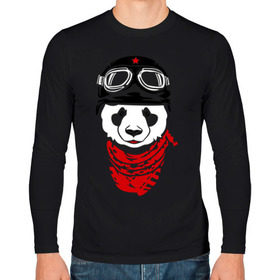 Мужской лонгслив хлопок с принтом Панда байкер , 100% хлопок |  | panda | медведь | медвежонок | мишка | мотоциклист | шлем